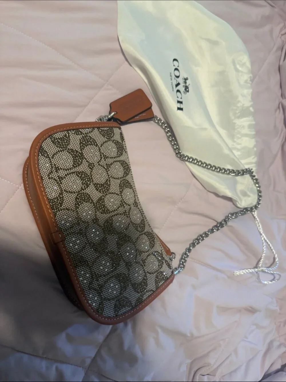 NWT Coach Swinger Bag 20 With Chain Crystal Signature Jacquard